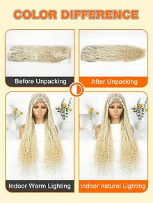 36-Inch Long Boho Braided Wigs, Full Lace Synthetic Wig With Baby Hair Braided Box Wave Curly Lace Front Wig - Gold - View 13