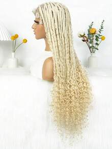 36-Inch Long Boho Braided Wigs, Full Lace Synthetic Wig With Baby Hair Braided Box Wave Curly Lace Front Wig - Gold - View 7