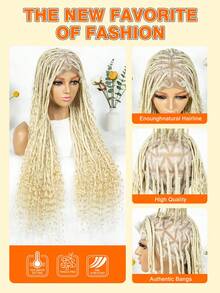 36-Inch Long Boho Braided Wigs, Full Lace Synthetic Wig With Baby Hair Braided Box Wave Curly Lace Front Wig - Gold - View 10