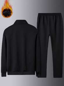 Set da abbigliamento sportivo termico per uomo, 2 pezzi composti da felpa con cappuccio e chiusura lampo e pantaloni della tuta casual da esterno per l'inverno