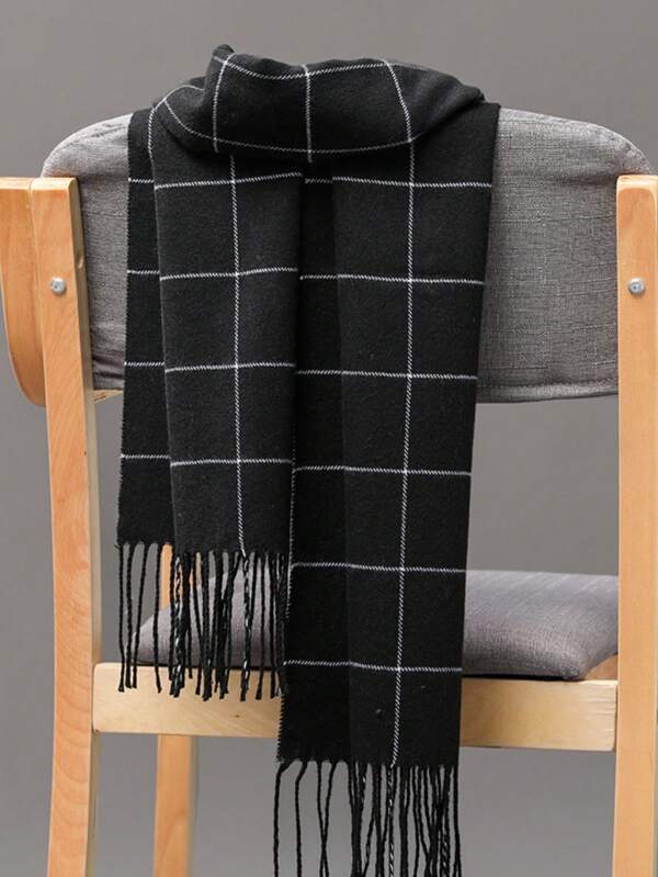 1pc Women Plaid Scarf, European And British Style Tassel Warm Scarf, Suitable For Couples Outdoor Walking And Business