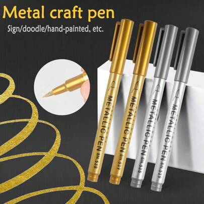 Caneta Marcador de Metal Graffiti Signature de Ponta Macia, À Prova D'Água, Caneta Marcadora Metálica Dourada/Prata, Caneta Artesanal de Metal de Ponta Fina