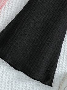 4 件套年轻女孩套装 - 纯色百搭圆领长袖上衣和喇叭裤保暖套装 - 紫色 - 查看 7