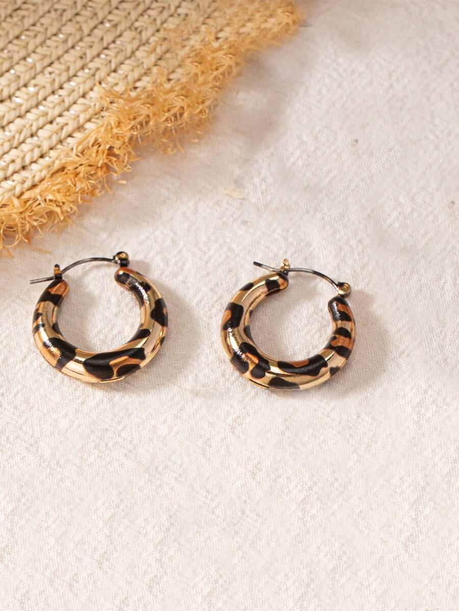 1 Pair Fashionable Leopard Print Hoop Earrings - Multicolor - View 1