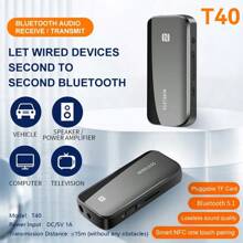 二合一蓝牙5.4音频接收器/发射器，HiFi立体声无线适配器，3.5mm AUX接口带麦克风，免提耳机，适用于汽车、飞机、电视、电脑、音箱