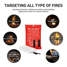 1 套 1x1m (40x 40 英寸) 应急灭火毯，带挂钩和手套、灭火器毯、阻燃毯、玻璃纤维阻燃材料、高耐热灭火毯、绝缘防火逃生毯、车辆灭火毯、家用消防设备、户外消防产品、办公室仓库学校家庭厨房卧室和户外露营烧烤露营用品的灭火毯 - 紅色 - 查看 5