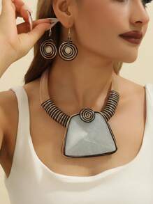 Bộ trang sức làm bằng tay nhiều lớp phóng đại bằng nhựa nhôm dệt dây thời trang cổ điển đẹp phong cách bộ lạc bohemian trung đông châu Âu châu Mỹ phiên bản hàn quốc tiệc tối kỳ nghỉ vòng cổ Ấn Độ bộ hoa tai nổ - Nhiều màu - Xem 10