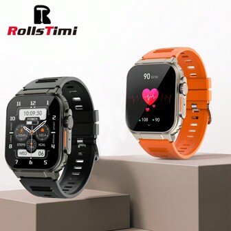  ROLLS TIMI 手表 男女款 1.96 英寸高清大屏幕 蓝牙通话音乐 TWS 连接 600mAh 大电池 坚固耐用 精确计步芯片 多种运动模式 户外智能手表 记录功能 健康睡眠监测 智能手表 适用于 Android IOS 作为礼物