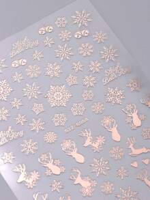 3D 玫瑰金圣诞指甲贴纸 3 件装水晶球麋鹿雪花圣诞树 DIY 冬季圣诞新年自粘凝胶抛光贴花滑块美甲装饰 - 玫瑰金 - 查看 4