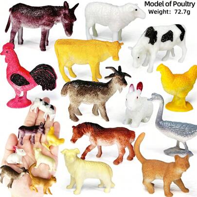 12pcs Mini Simulation Farm Animal Toy Model Set, Including Sheep, Donkey, Ox, Cow, Rooster, Hen, Horse, Goat, Rabbit, Kitten, Puppy, Goose And Other Small Farm Poultry, Educational Learning Toy Model, Birthday & Holiday Gift