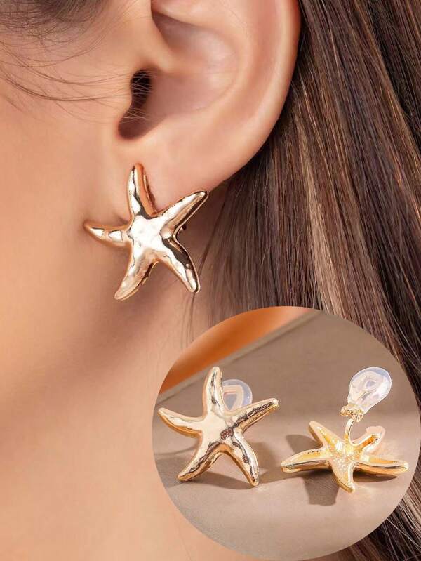 1 par de pendientes de clip con forma de estrella de mar lisos y de moda para mujeres, clips de oreja personalizados de alta gama, adecuados para uso diario y regalos, sin perforación