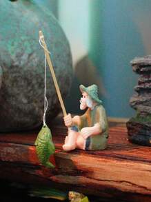 1 pieza Estatua en miniatura de pescador, accesorios de paisajismo de PVC para acuarios, macetas, tanques de peces, soportes, rocallas, decoraciones de musgo verde, adecuado para interiores y exteriores, habitaciones, jardines, patios, césped, terrazas, estanques de peces y estatuas de paisaje, decoración de Halloween, Navidad