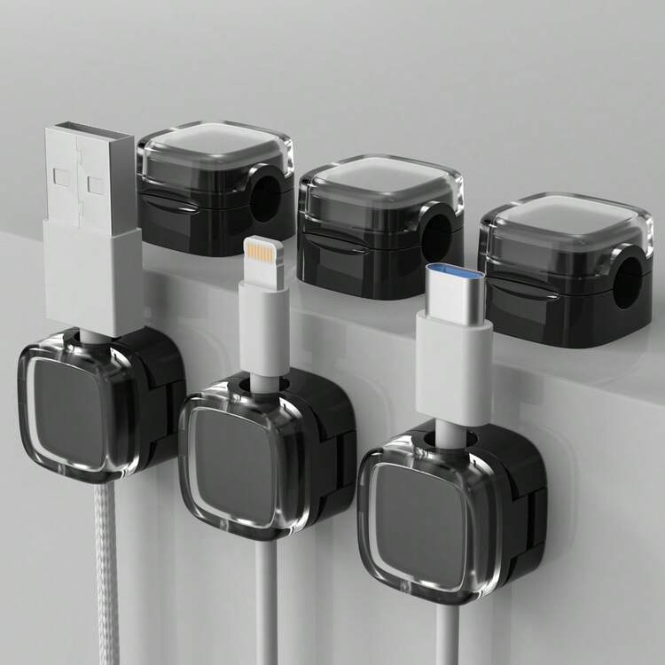 1 paquete de 6 administradores de cables, abrazaderas de cables, fijadores, sujetadores autoadhesivos sin clavos para escritorio, bridas de plástico, dispositivos de almacenamiento y enrollado - Multicolor - Añade 11