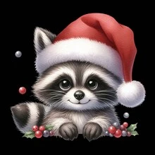 1 件圣诞浣熊热转印贴纸，可爱衣服装饰 DIY 图案，防水贴片 - 彩色 - 查看 2