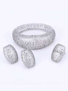 Bộ trang sức cưới màu vàng Dubai sang trọng, vòng cổ lớn, hoa tai cho phụ nữ, phụ kiện cô dâu, quà tặng, bộ trang sức Ấn Độ - bộ trang sức - Xem 3