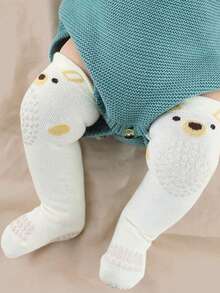 1對嬰兒(0-3歲)動物/字母印花防滑護膝爬行超膝襪 - 白色 - 查看 7