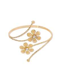 1pc Oversized Metal Leaf Shape Adjustable Bangle Bracelet, Vintage Chic European Style Fashion Accessory For Women - Flower Armband - View 3