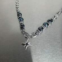 1 件装男士暗星项链高级感小众设计感浮游生物帅气钛钢毛衣链嘻哈时尚情人节生日礼物圣诞节新年情人节节日礼物