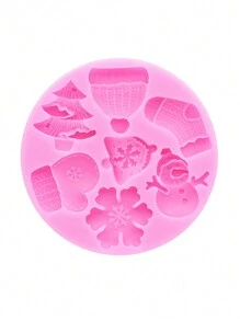 1pc Khuôn silicon chất liệu silicon lỏng màu hồng, Khuôn silicon phụ kiện thủ công bằng nhựa Giáng sinh, Tất Giáng sinh, Mũ, Găng tay, Phụ kiện nhựa bông tuyết Khuôn nhựa Epoxy - Hồng - Xem 8