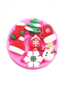 1pc Khuôn silicon chất liệu silicon lỏng màu hồng, Khuôn silicon phụ kiện thủ công bằng nhựa Giáng sinh, Tất Giáng sinh, Mũ, Găng tay, Phụ kiện nhựa bông tuyết Khuôn nhựa Epoxy - Hồng - Xem 3