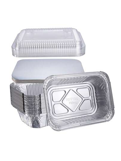 20/50pcs 700ml Capacity Rectangular Aluminum Foil Baking Pans (7.3*5.2*2 Inch), Disposable Bakeware, Food Storage Containers, Suitable For Cooking, Baking, Meal Prep, Takeout Christmas Gift,School Supplies