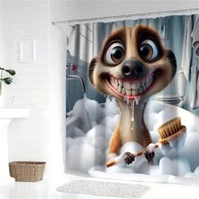 1pc Cartoon Animal Bubble Bath Shower Curtain With Hooks - Waterproof Polyester, Machine Washable, All-Season Decorative Bathroom Accessory For Home Decoration Home Bathroom Decor Fall Decor Bathroom Accessories Back To School