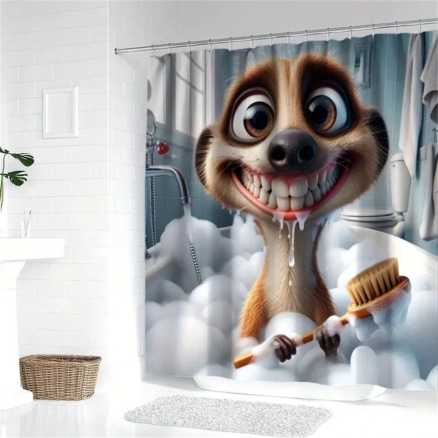 1pc Cartoon Animal Bubble Bath Shower Curtain With Hooks - Waterproof Polyester, Machine Washable, All-Season Decorative Bathroom Accessory For Home Decoration Home Bathroom Decor Fall Decor Bathroom Accessories Back To School