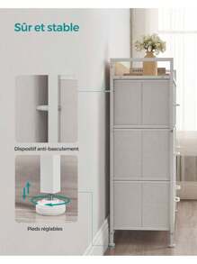 SONGMICS Commode 7 Tiroirs en Tissu avec Poignées,  Meuble de Rangement, Cadre en Métal, Style Moderne, Blanc Nuage et Beige Chêne