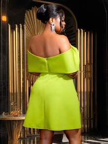 Plus Size Strapless Bow A-Line Cocktail Dress - Green - View 3