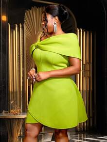 Plus Size Strapless Bow A-Line Cocktail Dress - Green - View 7