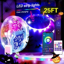 25/50/100/130/200/260 Ft RGB LED Light Strip, Smart Light Strip, App And Remote Control, Christmas, Halloween Decoration, Suitable For Family And Friends Reunion, Bedroom, Party Decoration, Atmosphere Creation