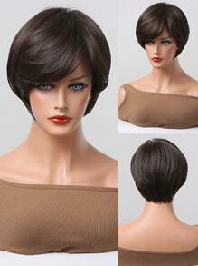 10 Inch Brown Short Straight Synthetic Wig With Bangs For Women Daiy Party Cospaly USe - màu nâu - Xem 1