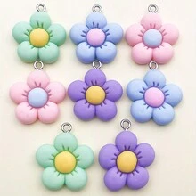 10 件混合随机彩色花朵设计树脂吊坠饰品，适合 DIY 珠宝制作项链、手链、耳环、钥匙扣 - 多色 - 查看 5