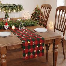 Aleer de masă de Crăciun 1PC, Aleer de masă de Crăciun în carouri roșii și verzi, Aleer de masă minunat, potrivit pentru petrecerile sezoniere de iarnă, decorarea interioară a casei de vacanță