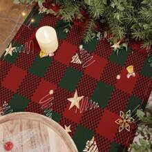 Aleer de masă de Crăciun 1PC, Aleer de masă de Crăciun în carouri roșii și verzi, Aleer de masă minunat, potrivit pentru petrecerile sezoniere de iarnă, decorarea interioară a casei de vacanță