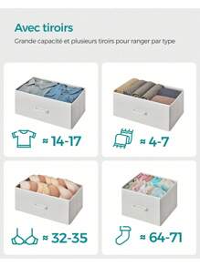 SONGMICS Commode 7 Tiroirs en Tissu avec Poignées,  Meuble de Rangement, Cadre en Métal, Style Moderne, Blanc Nuage et Beige Chêne