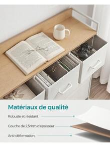 SONGMICS Commode 7 Tiroirs en Tissu avec Poignées,  Meuble de Rangement, Cadre en Métal, Style Moderne, Blanc Nuage et Beige Chêne