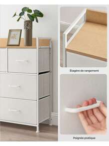 SONGMICS Commode 7 Tiroirs en Tissu avec Poignées,  Meuble de Rangement, Cadre en Métal, Style Moderne, Blanc Nuage et Beige Chêne
