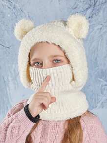 1 件装儿童卡通可爱熊面罩围巾带内衬保暖冬季户外拉法帽 - 帽子圍脖一體帽 - 查看 10