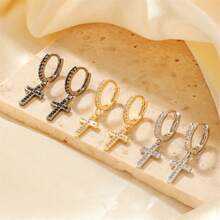 单耳扣时尚个性十字架耳扣简约优雅满钻耳环耳钉适合派对旅行全配饰品礼物 - 多色 - 查看 8