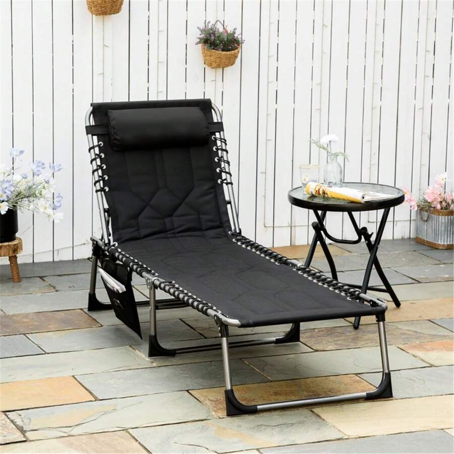 Folding Lounge Chairs / Beach Chair - Black - View 1