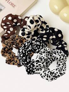 6 件装多色圆点不对称印花发圈，简约休闲发髻配饰，适合日常使用和聚会 - 彩色 - 查看 7