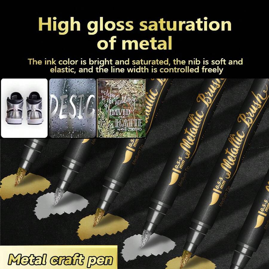 4 Packs Gold Silver Brush Metallic Marker Pens, Permanent Metallic Art