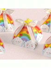 8 件装彩色彩虹蝴蝶结糖果礼盒、零食小礼物折叠包装盒、婚礼糖果礼盒、圣诞节小礼品盒 - 彩色 - 查看 1