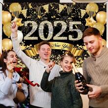 2025 新年庆祝聚酯横幅 1 件 - 适用于入口和花园的多功能聚酯背景，节日派对用品和新年夜庆祝活动的装饰品，无需电源 - 彩色 - 查看 6