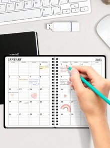 1 件 2025 计划每日每周每月笔记本螺旋日计划学术预约簿议程杂志提高生产力便携式学习课程通用笔记本添加三张贴纸 - 彩色 - 查看 2