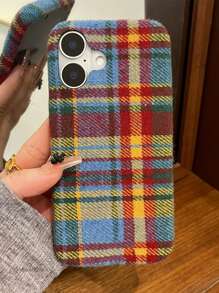 Apple Vintage Creative Color Lattice Grid Cloth Fabric Phone Case Compatible With Iphone Case 16 15 14 13 12 Pro Max Fashion Autumn Winter Cover Gift - Color Plaid - View 1