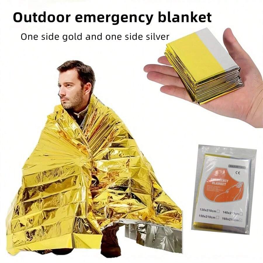 1pc 160*210cm Outdoor Portable Thermal Blanket, DoubleSided Gold