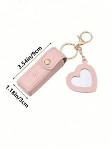 1pc Mini Lipstick Holder Keychain With Heart Compact Mirror Lipstick Sleeve Pouch, PU Leather Lip Balm Portable Pocket Lip Gloss Holder, Cute Lipstick Holder Keychain, Women's Makeup Bag, Keychain Pendant, Purse, Wallet, Bag Accessories, For Vacation, Holidays, Parties, Travel For Trip, Gift For Thanksgiving Valentines - Multicolor - View 8