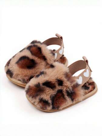 Yibubu Brwon Infant Shoes, Leopard Print Infant Girl Slippers, Warm And Comfortable Infant Girl Sandals, Non-Slip Rubber Sole Infant First Walker Toddler Girl Shoes, Newborn Indoor Slippers